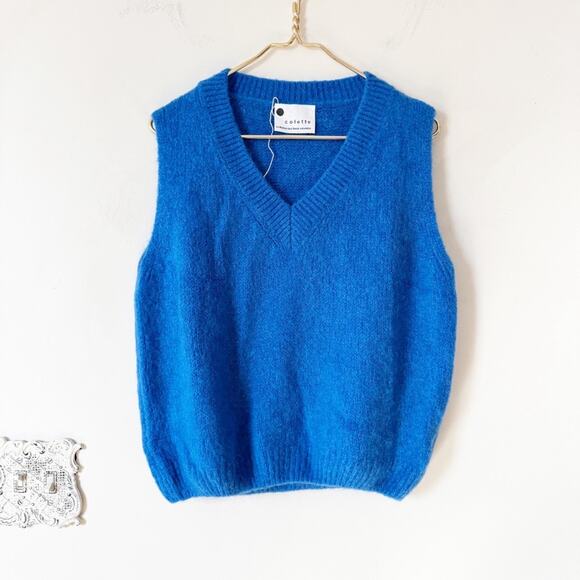 NWOT Colette Le Maison des Fibers Naturelles Italian Blue Wool Vest S/ M - Picture 1 of 7